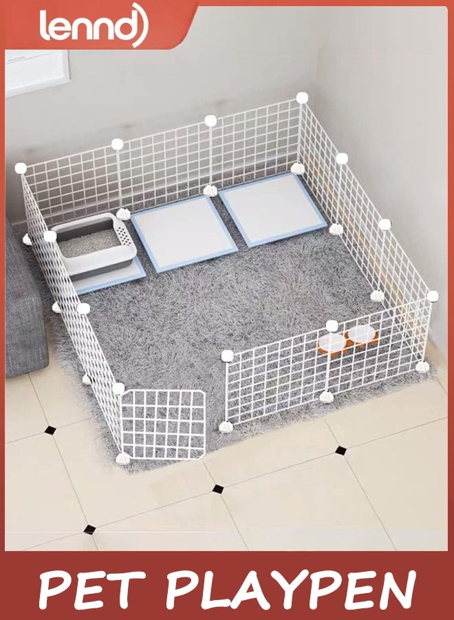 LENND DIY Pet Playpen, Animal Cage Portable pet panels,Pigs, Rabbits,Dog Cage,Cat Cage Crate Fence Tent for Indoor Outdoor (STYLE A, WHITE) - Image 1
